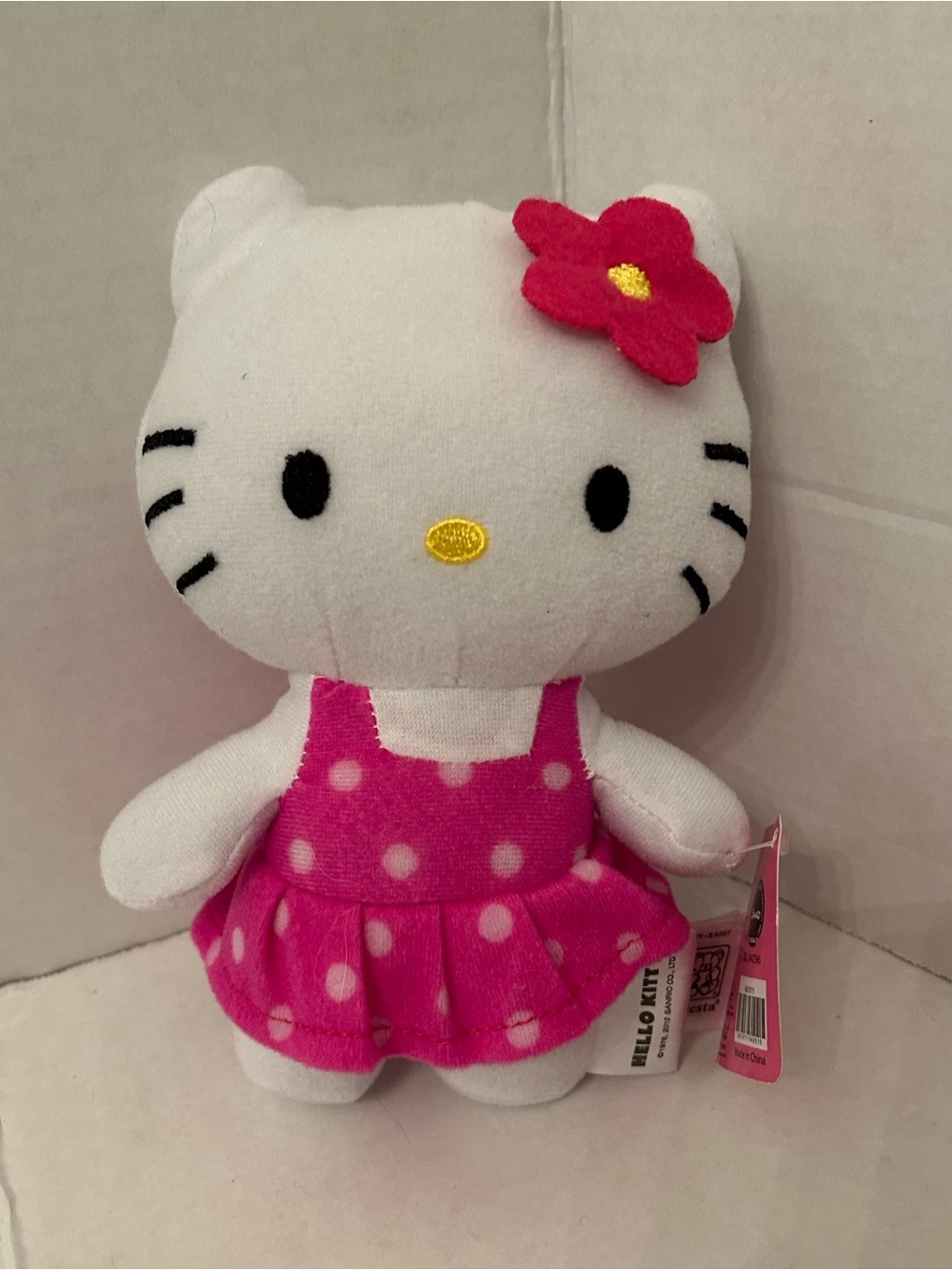 Hello Kitty Pink Polka Dress Plush with Flower Accent